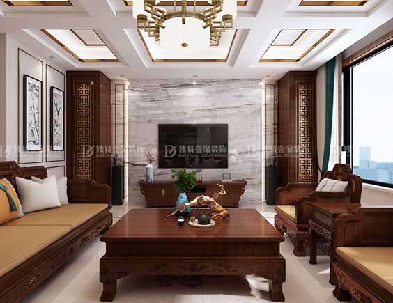 太原红星天铂300平中式风格五居室装修效果图